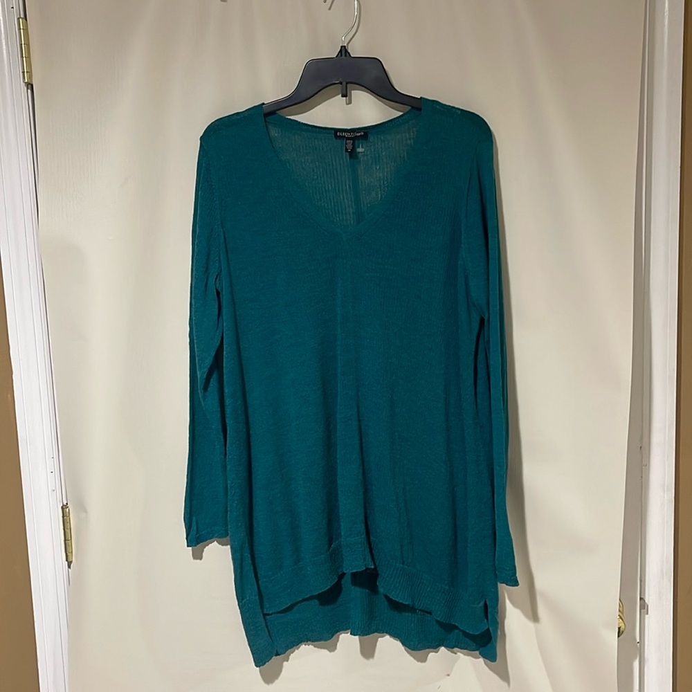 Eileen Fisher Teal V-Neck Lightweight Sweater